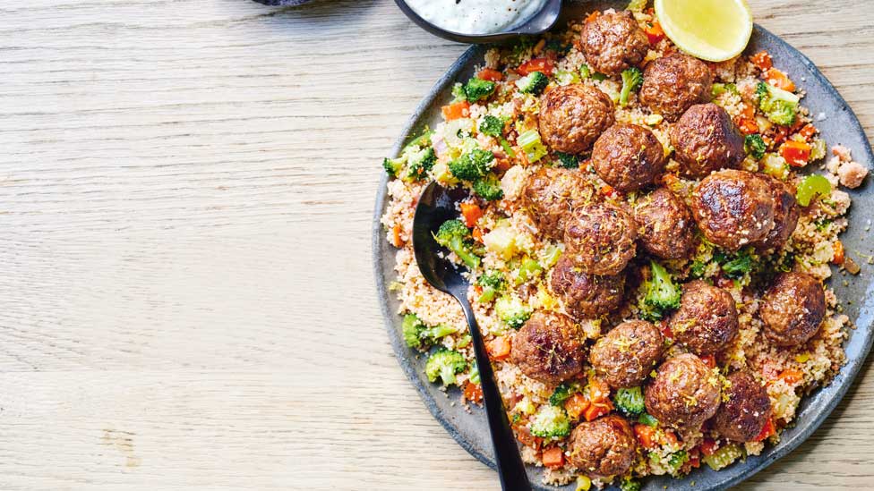 Lamb meatballs with couscous and tzatziki