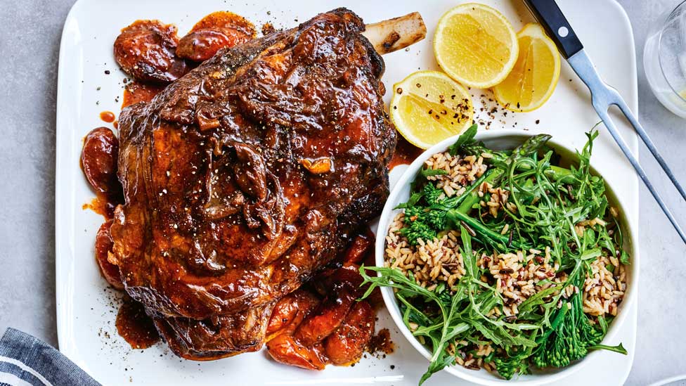 Slow cooker Moroccan-style lamb shoulder with rice salad