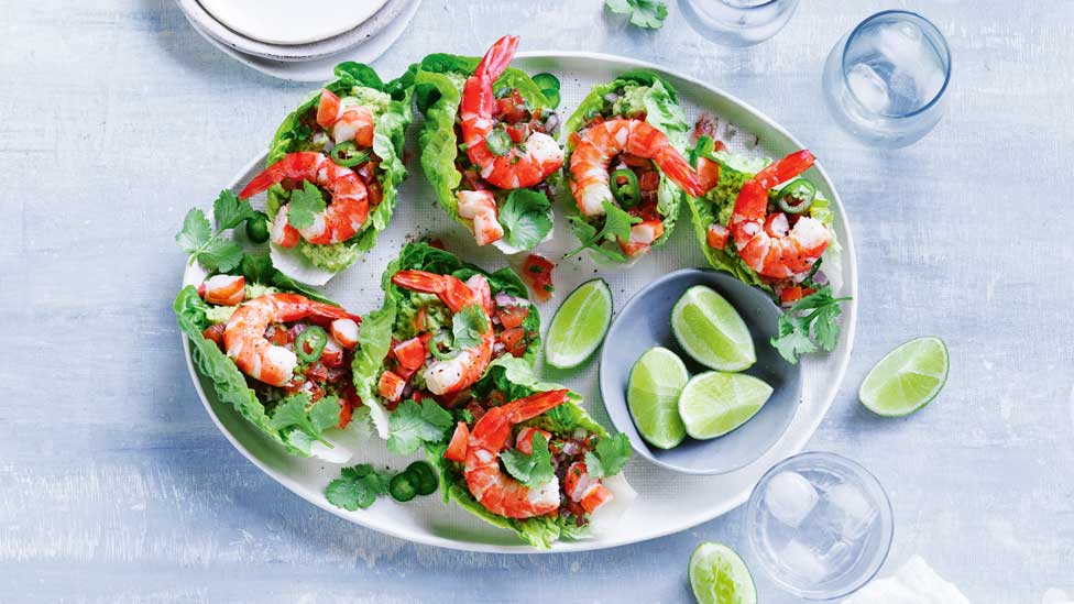 Mexican-style tiger prawn lettuce cups