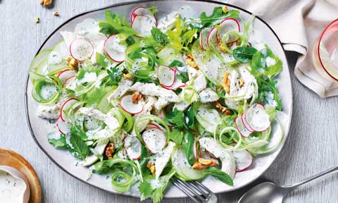 Celery, apple and poached chicken salad