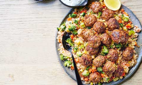 Lamb meatballs with couscous and tzatziki