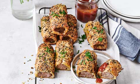 Air fryer pork, walnut and blue cheese sausage rolls