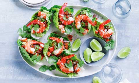 Mexican-style tiger prawn lettuce cups