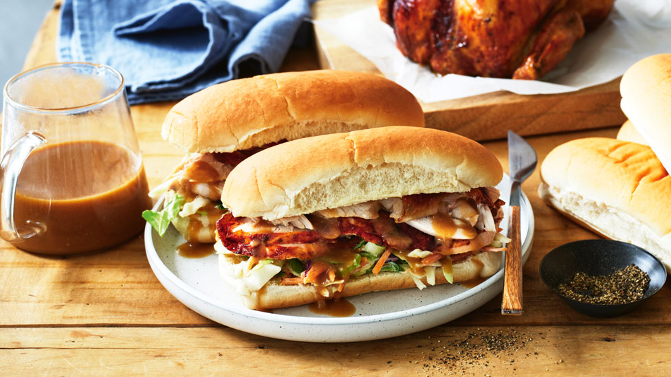 Vegemite chicken rolls with gravy
