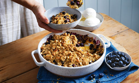 Michael Weldon’s blueberry and custard crumble with macadamia