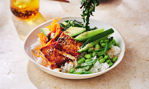 Sticky tofu rice bowl