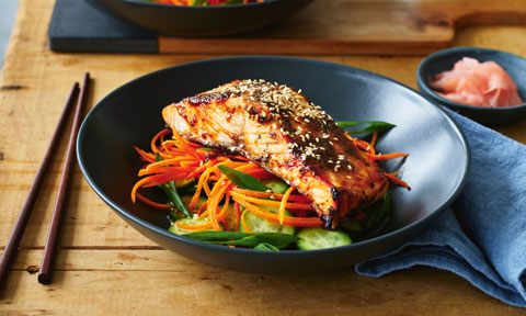 Teriyaki Salmon with Quick-Pickled Vegetable Salad 