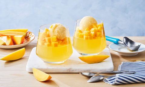 Tropical Fruit Jellies with Mango Sorbet