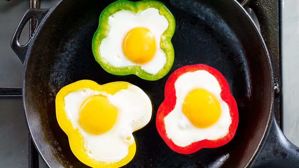 Three capsicum eggs-in-a-hole