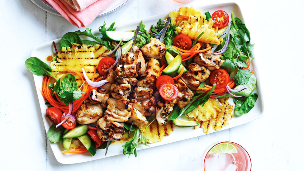 Chargrilled chicken and pineapple salad with cucumber and tomatoes