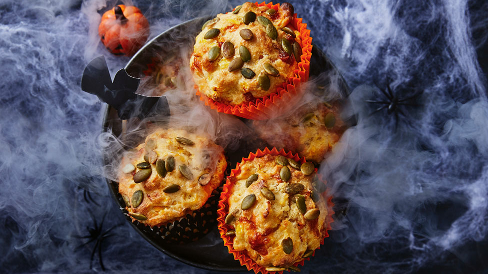 Five pumpkin and corn muffins