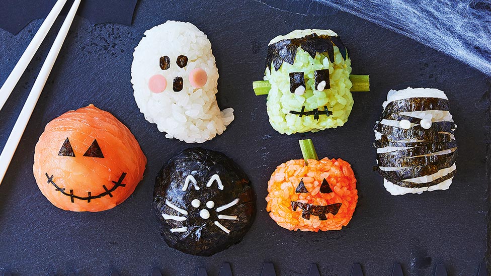 Six different spooky sushi balls