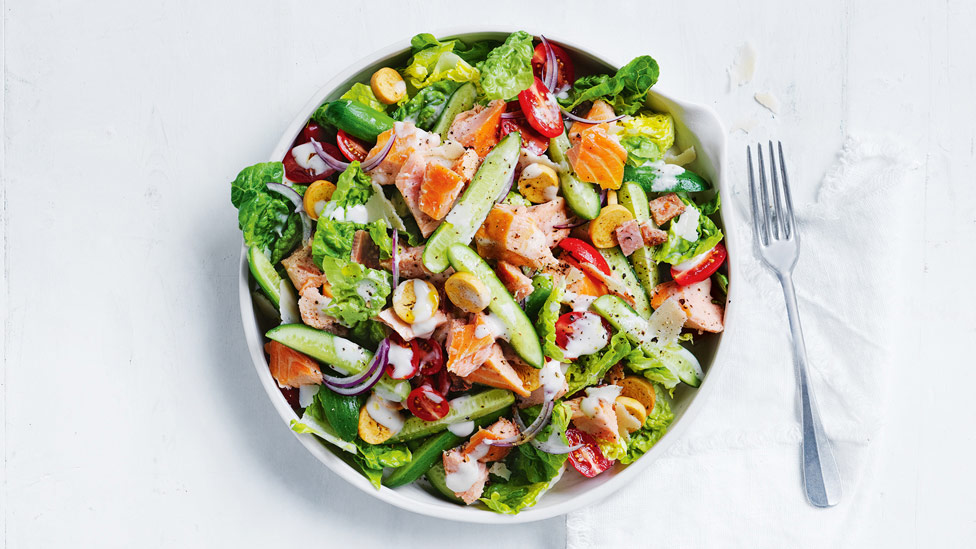 Salmon caesar salad bowl