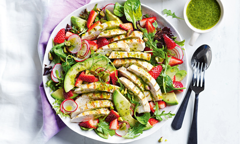 Curtis Stone's BBQ chicken salad with strawberries