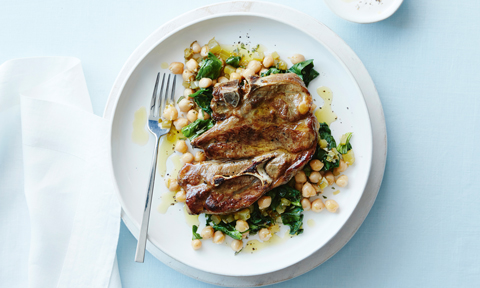 Curtis Stone’s lamb forequarter chops with chickpeas