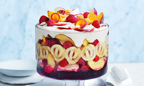 Peach Melba trifle 