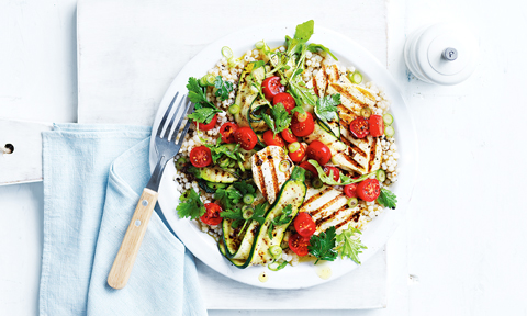 Vegan BBQ zucchini and tofu salad