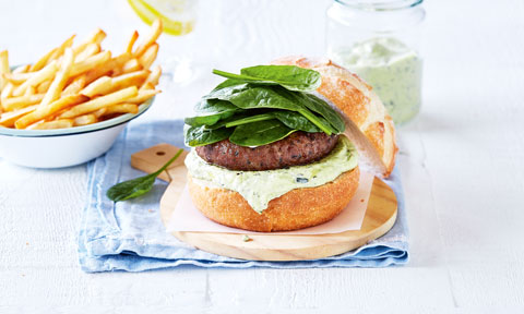 Beef burgers with spinach and fetta