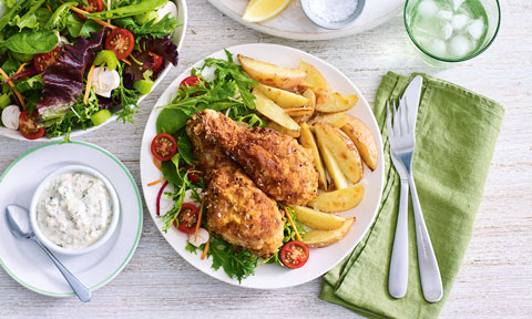 Easy fried chicken with homemade potato wedges