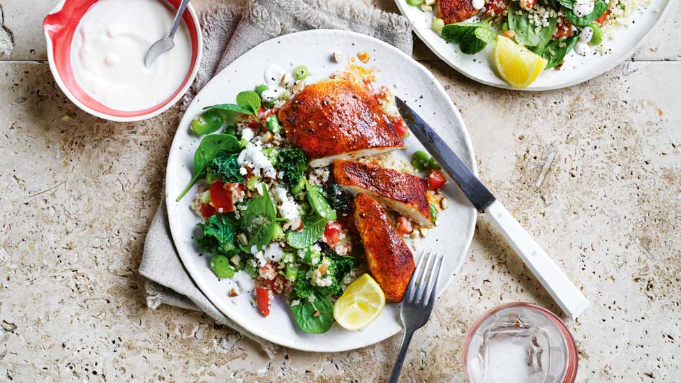 Air fryer chicken with quinoa salad