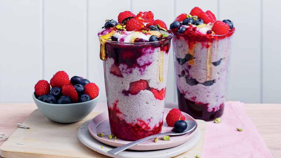 two berry chia pots with honey