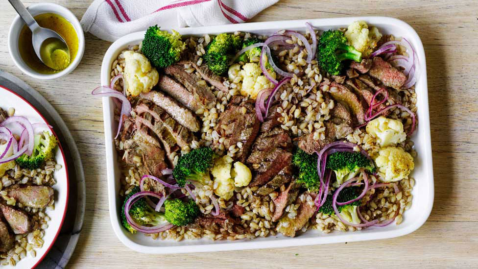 Lamb with barley salad