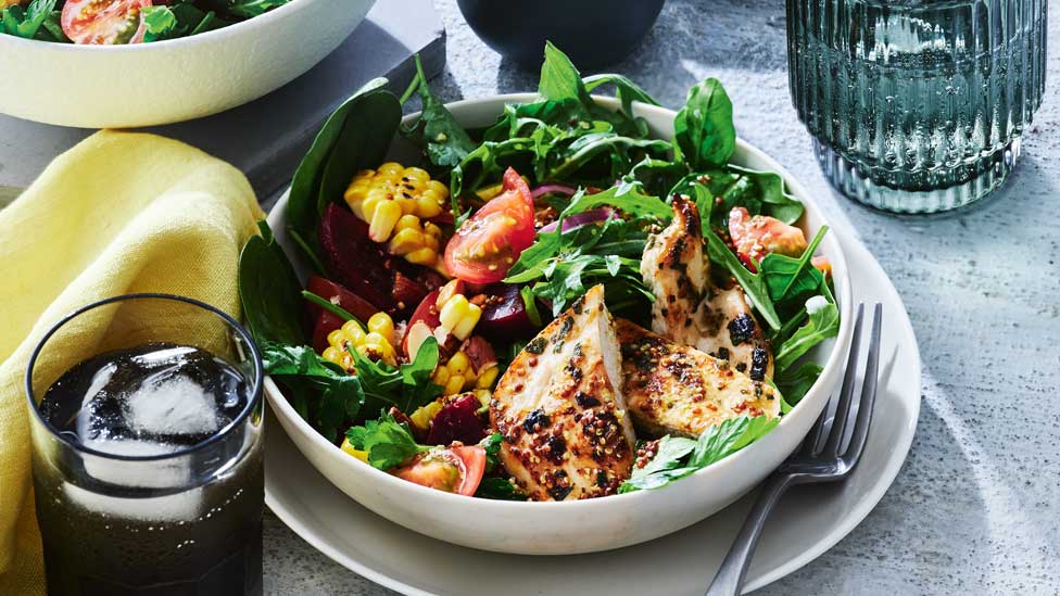 Oregano chicken with grilled corn salad