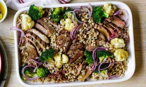 Lamb with barley salad