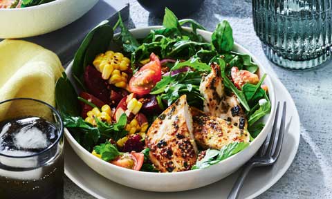 Oregano chicken with grilled corn salad