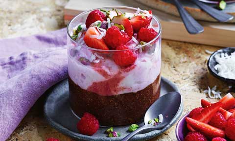 Vegan chocolate and mixed berry mousse