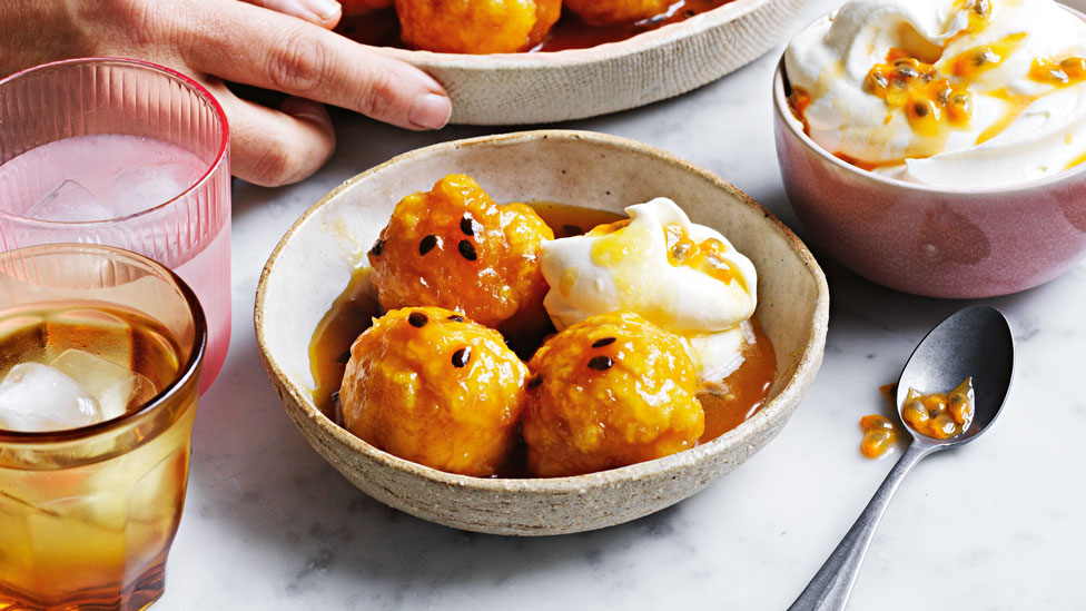 Ginger beer and passionfruit syrup dumplings
