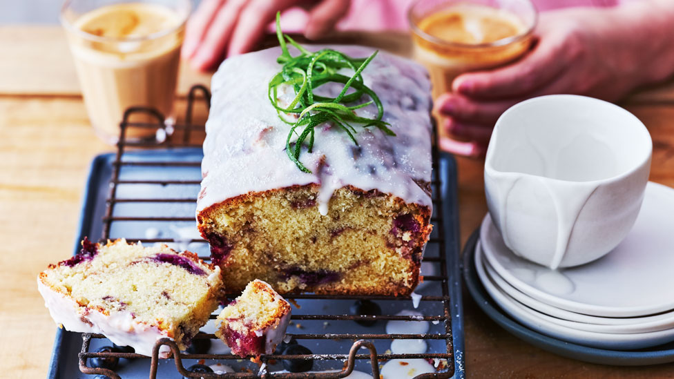 Lime and blueberry ripple sour cream cake