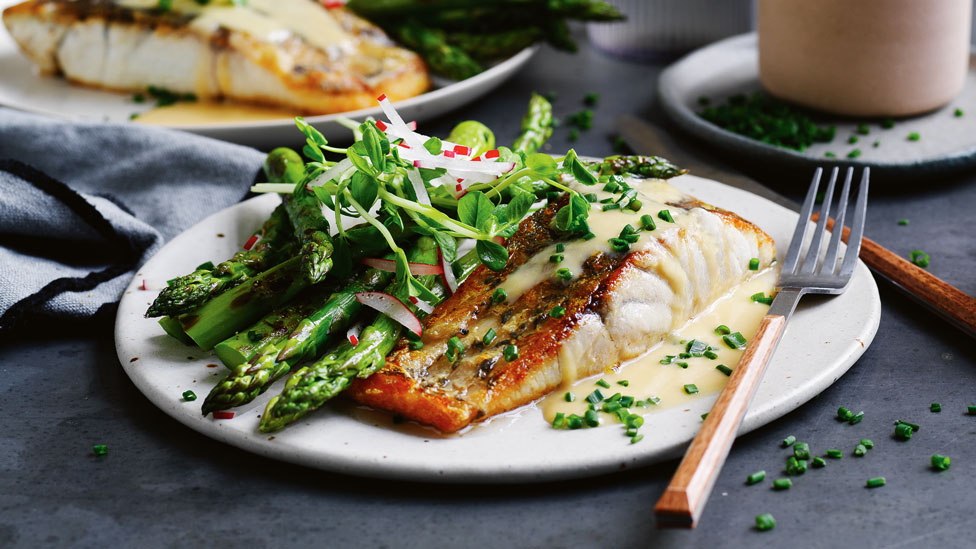 Curtis Stone's pan-fried barramundi with asparagus and miso