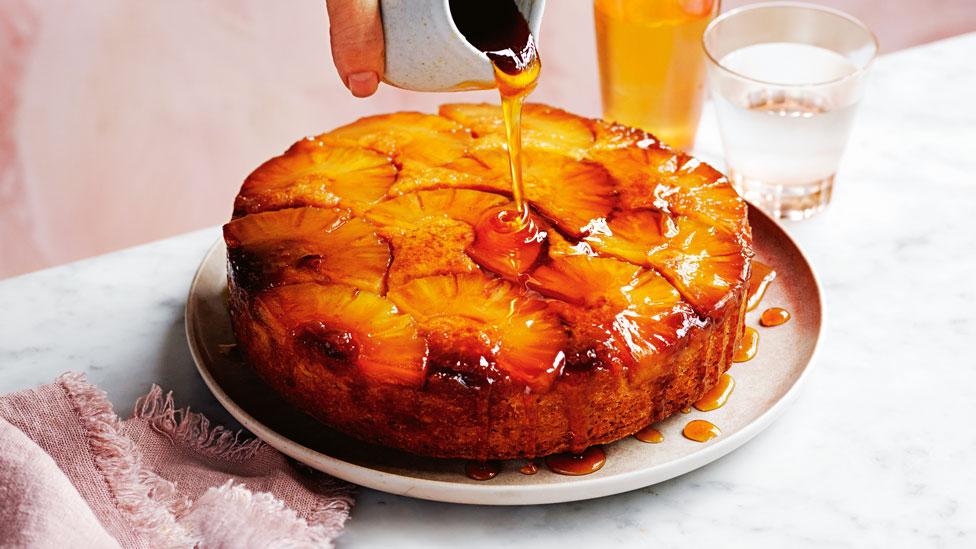 Piña colada upside-down pineapple cake