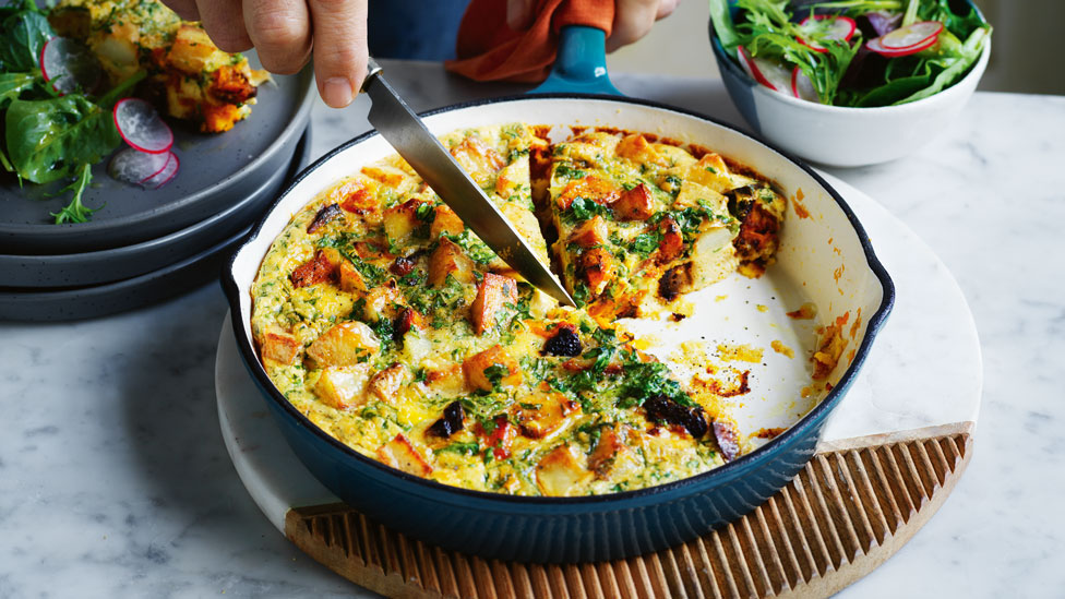 Luke Mangan's potato and pumpkin frittata with radish salad