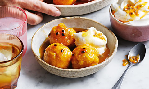 Ginger beer and passionfruit syrup dumplings