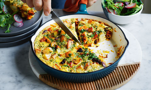 Luke Mangan's potato and pumpkin frittata with radish salad