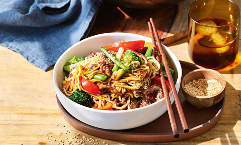 Kerri Remigio's teriyaki beef and broccoli stir-fry with sesame noodles