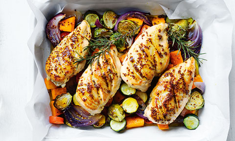 Classic maple-mustard chicken tray bake