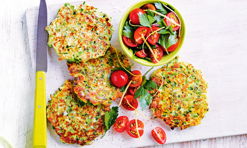 Zucchini and pea fritters