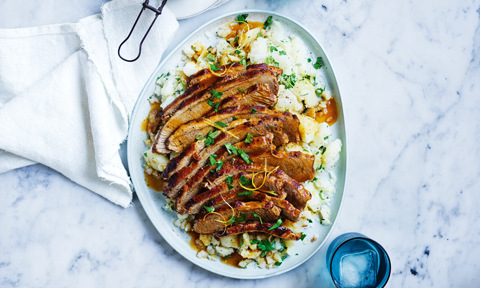 Beef brisket with parley lemon potatoes and lemon zest