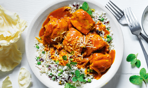 Butter chicken with jewelled cauliflower rice