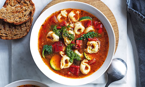 Ratatouille soup with cheese tortellini