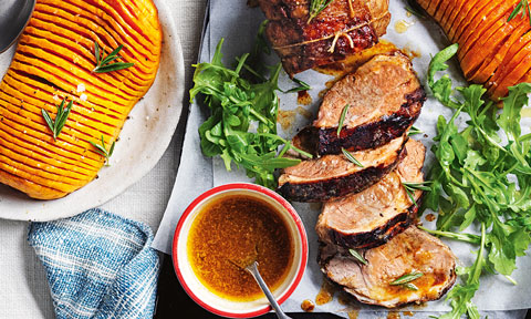 Curtis Stone's lamb roast with hasselback pumpkin and balsamic brown butter