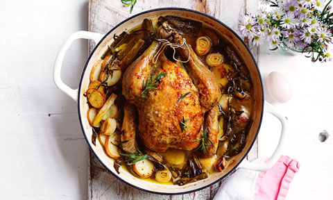 Roast chicken with leek and tarragon 