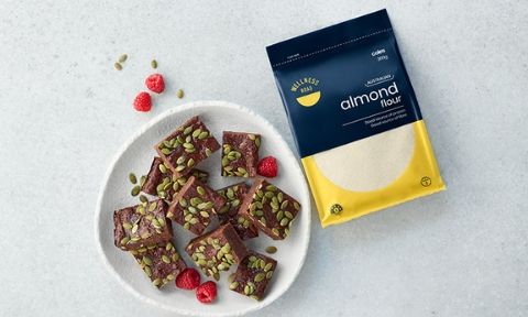 Cocoa brownies with black chia seed and pumpkin seeds 