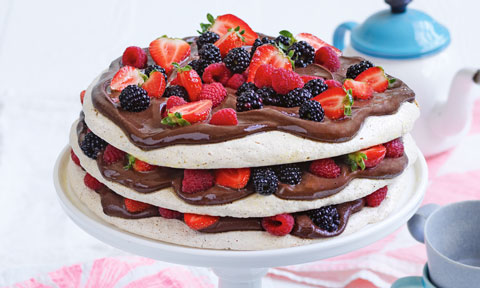 Choc-hazelnut and Berry Meringue Torte