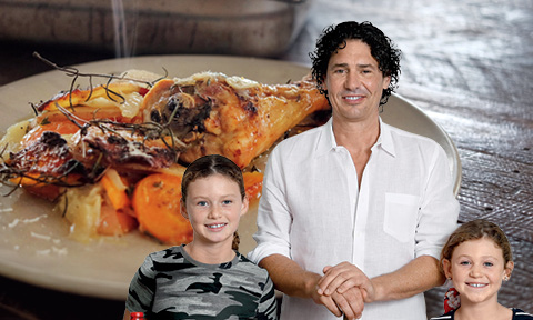 Colin Fassnidge's chicken drumsticks with vegetable tray bake