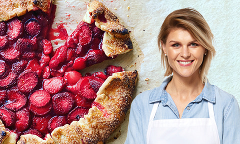 Strawberry galette with cream cheese pastry with picture of Courtney Roulston over the top