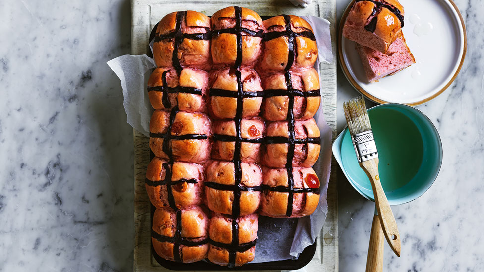 Cherry and almond hot cross buns